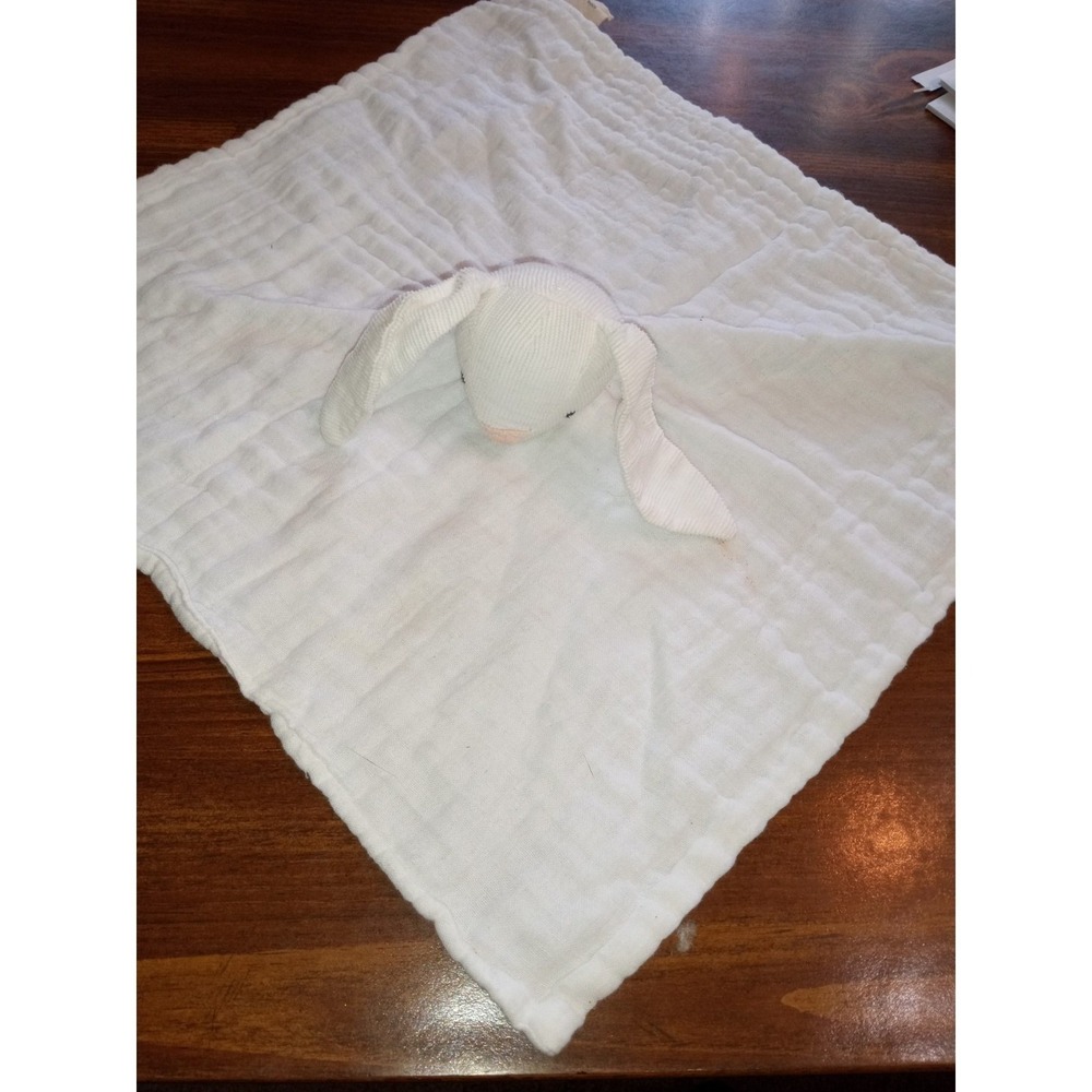 PD Home & Garden White Bunny Muslin Lovey Security Blanket 100% Cotton